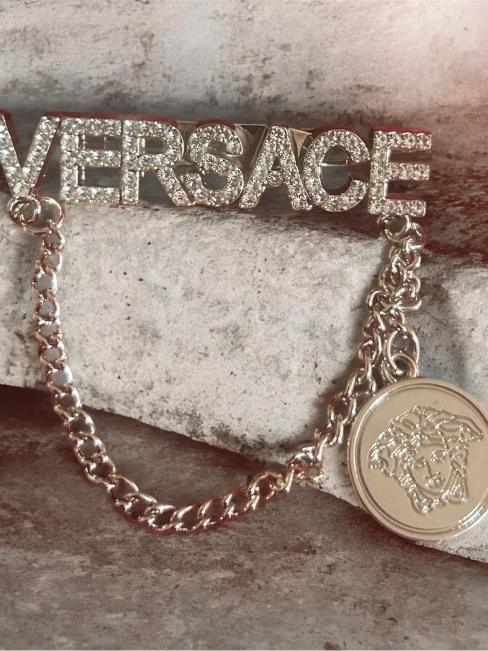 Inspired Silver Crystal Logo Chain Bracelet with Medusa Charm